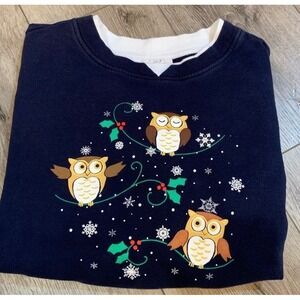 Breckenridge Woman Owl Graphic Sweatshirt Navy Vintage Retro Cottagecore 90s
